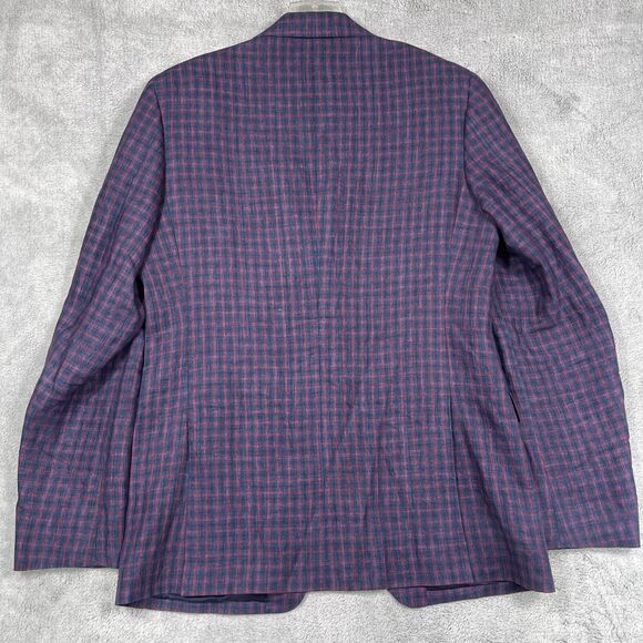 Scabal Blazer Men’s 40R 100% Pure Linen Jacket Blue Red Plaid Surgeons Cuffs - Picture 3 of 16